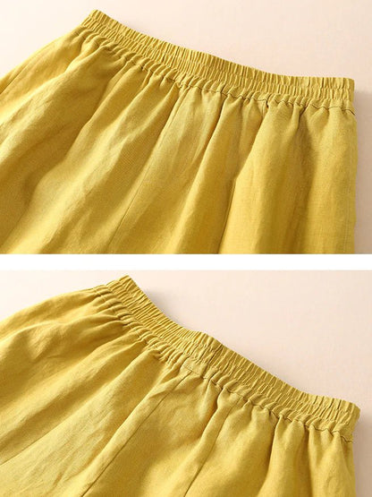 Loose Linen High Waist Solid Wide Leg Cropped Pants