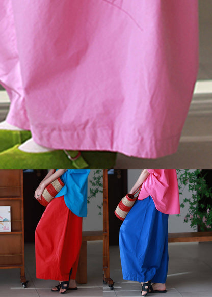 Casual Pink Pockets Solid High Waist Cotton Summer Pants
