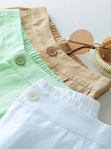 Solid Color Straight Casual High Waist Ninth Linen Pants