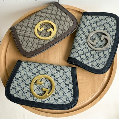 GUCCI BLONDIE SHOULDER BAG GOLD HARDWARE BLUE 28CM