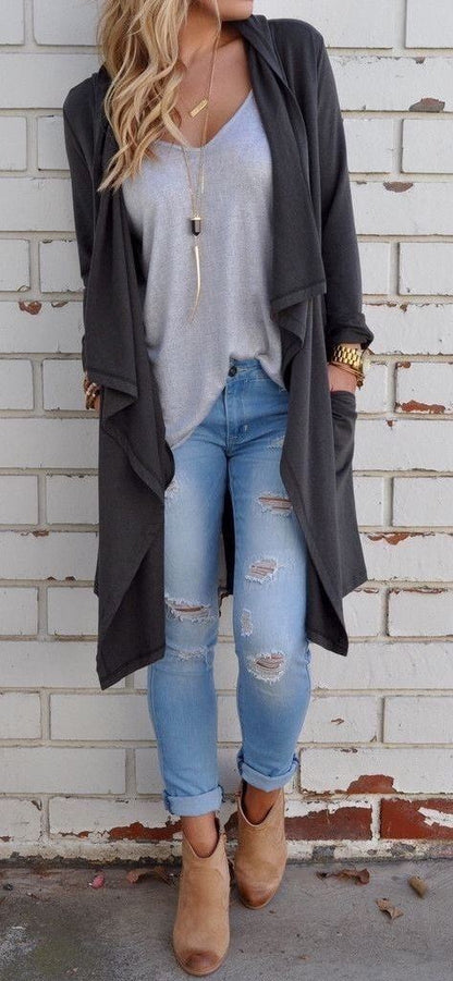 Fall Outfit Gray Cardigans Coat