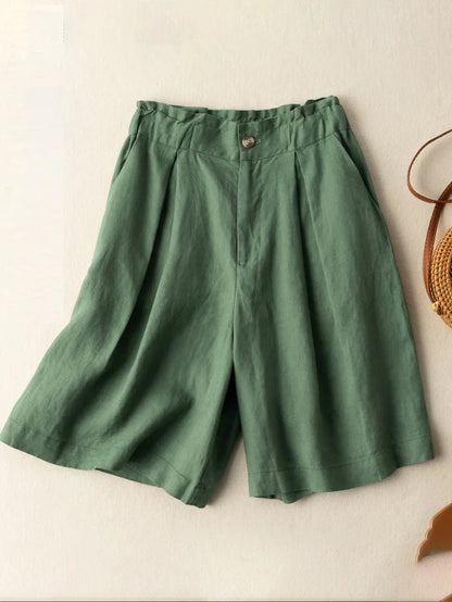 Pure Color Wide-leg Casual Linen Shorts