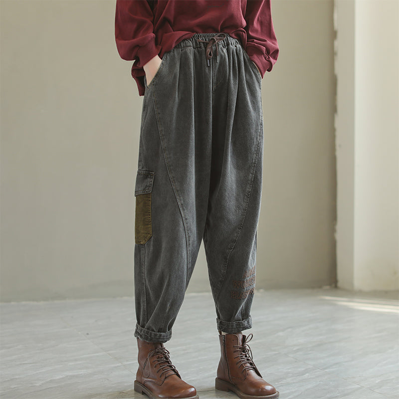 Women Autumn Color Matching Harem Jeans