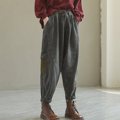Women Autumn Color Matching Harem Jeans