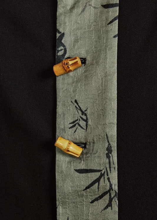 Chinese Style Black Stand Collar Print Button Coats Fall
