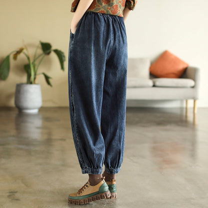 Women Loose High Waist Autumn Cotton Jeans