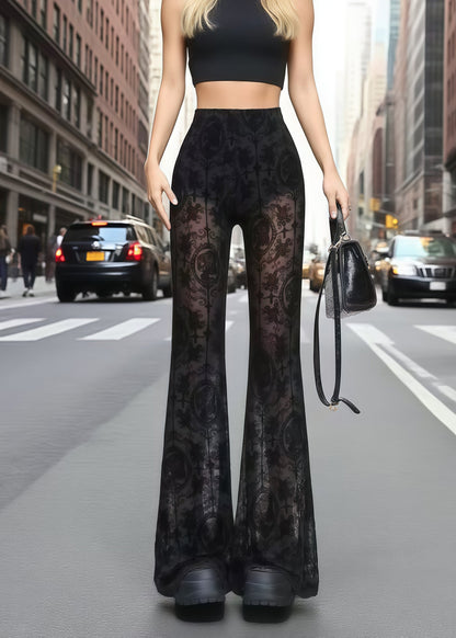 Sexy Black Hollow Out Lace Flare Bottoms Summer