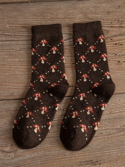 6 Pairs Women Winter Warm Mid Tube Thickened Wool Socks