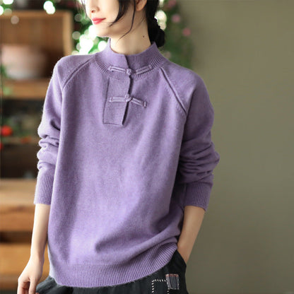 Retro Buckle Knit Loose Sweater