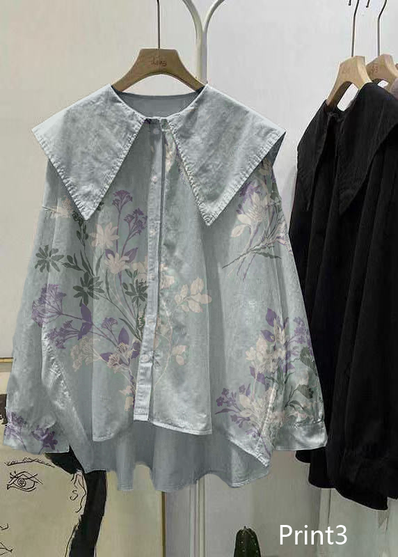 Bohemian Print4 Peter Pan Collar Button asymmetrical design Fall Long sleeve Top
