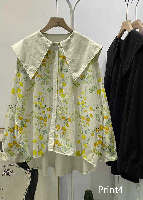 Bohemian Print5 Peter Pan Collar Button asymmetrical design Fall Long sleeve Top