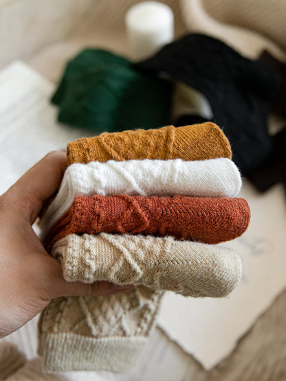 8 Pairs Wool Vintage Solid Women Socks