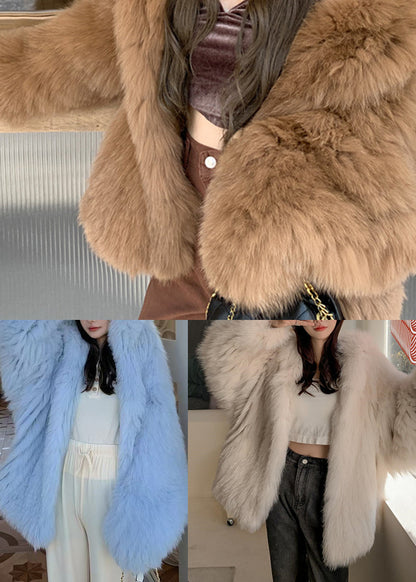 Casual White Hooded Oversized Fox Fur Coats Winter