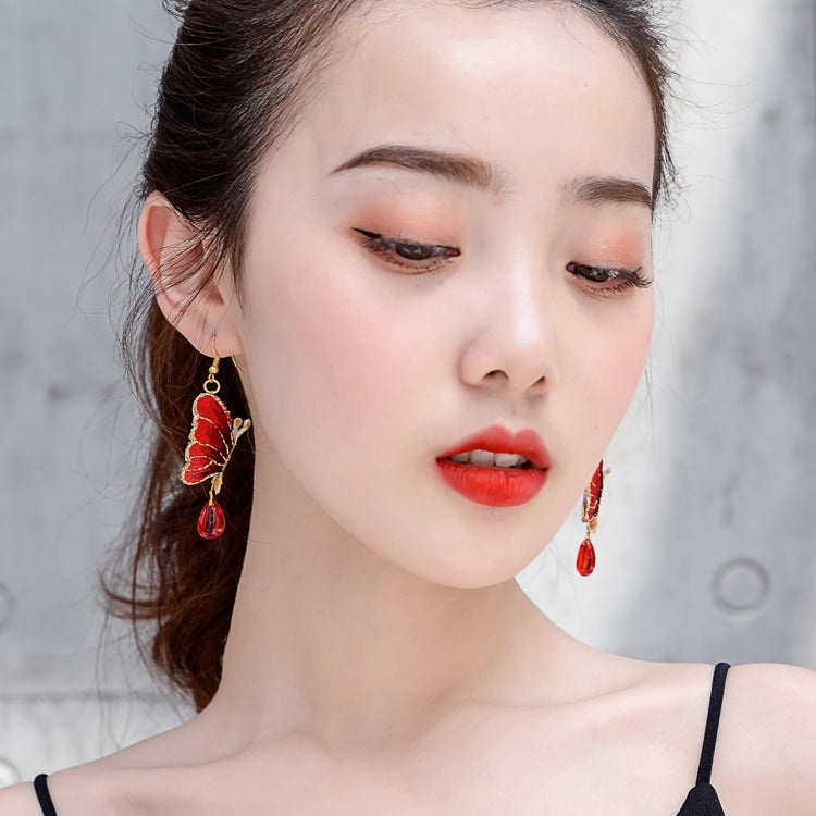 Embroidered Butterfly Two-Color Earrings
