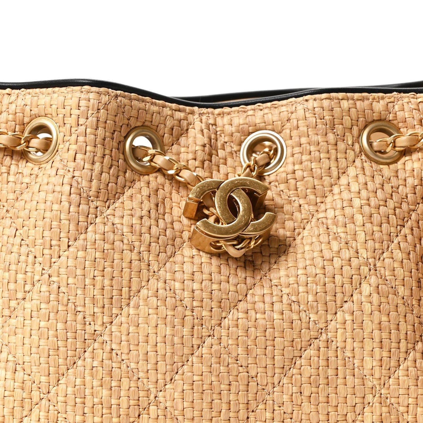 Braided Raffia Calfskin Quilted Mini Chanel 25 Handbag Beige Black