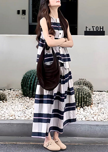 Art Striped O Neck Tops And Skirts Cotton Two Pieces Set Sleeveless