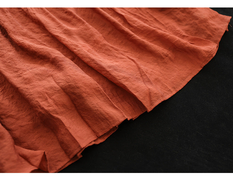 Literary High Waist Double Layer Tencel Linen Stitching Slim Skirt