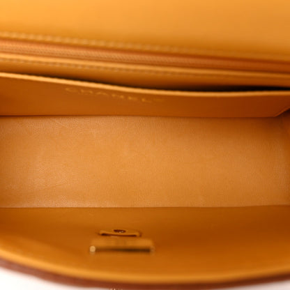 Lambskin Quilted Bi-Color Mini Top Handle Rectangular Flap Light Brown Yellow
