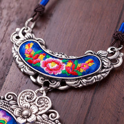 Women Vintage Floral Embroidered Bohemian Necklace