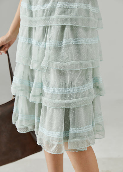 Bohemian Light Blue Patchwork Tulle Summer Dress