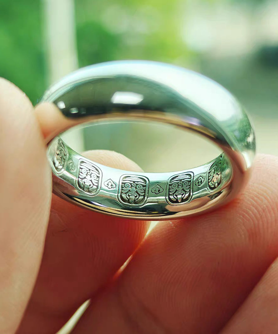 Women Silk Plain Ring Carving Silver Rings