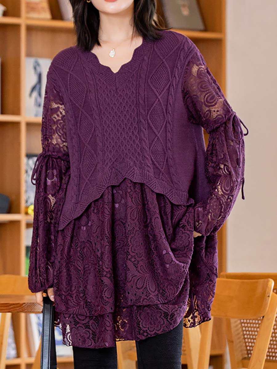 Women Elegant Knitted Lace Dress