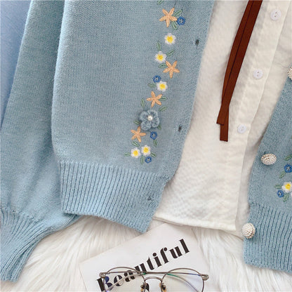 Gentle Fengsen Department Hand Embroidered Flower sweater coat  5053