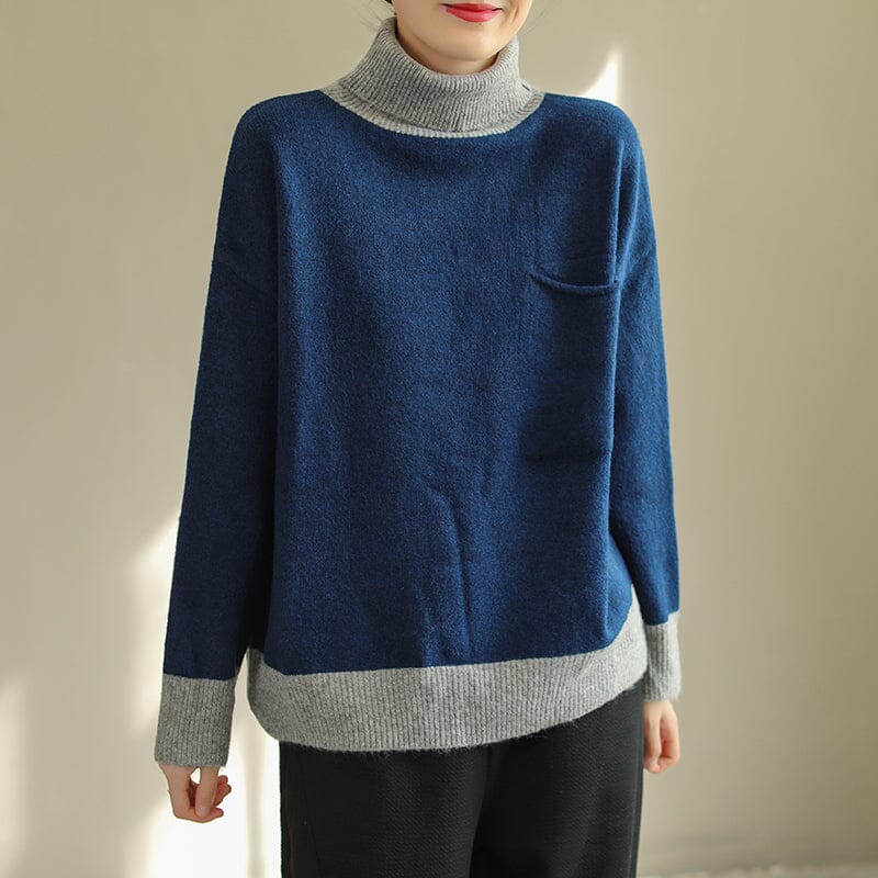 Winter Fashion Color Matching Turtlenewck Knitted Sweater