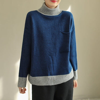 Winter Fashion Color Matching Turtlenewck Knitted Sweater