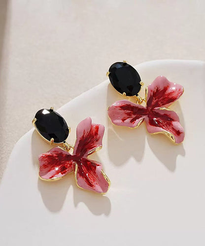 Chic Sterling Silver Overgild Floral Drop Earrings