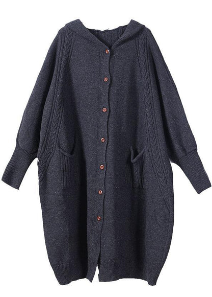 Boutique Dark Grey KnitLong sleeve Fall Long Loose Coat