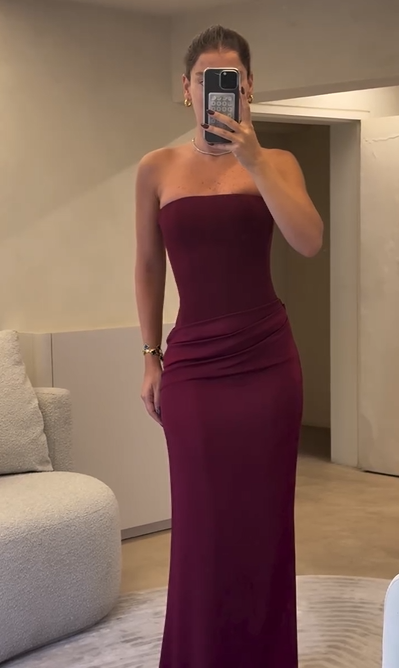 Sexy off-the-Shoulder Tube Top off-Neck Solid Color Dress