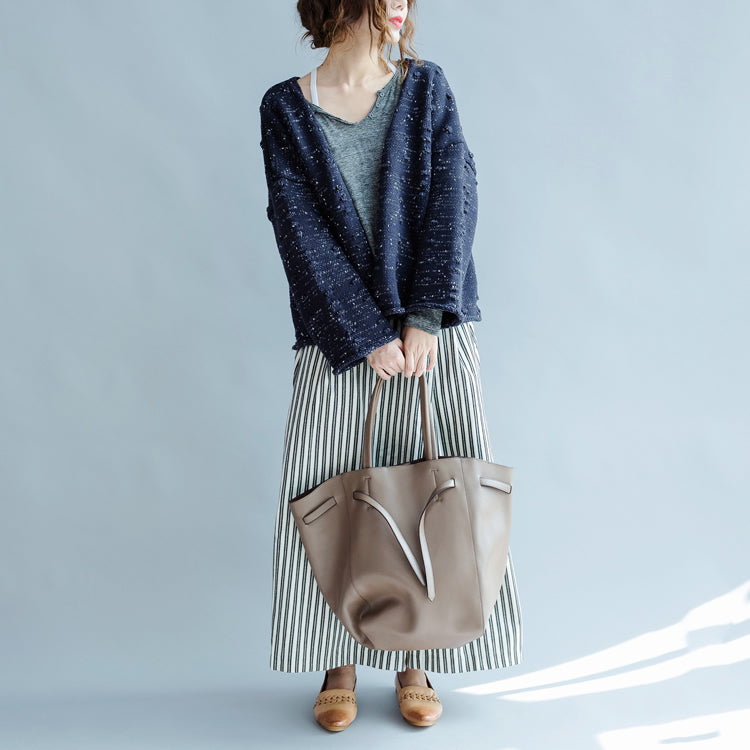 new blue asymmetric design cotton knitted cardigans chunky oversize fashion coats