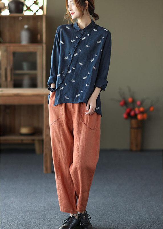 Chic Khaki Peter Pan Collar Button Fall Asymmetrical Design Top Long Sleeve