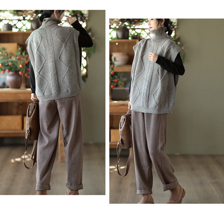 Vintage Twist Knit Turtleneck Vest