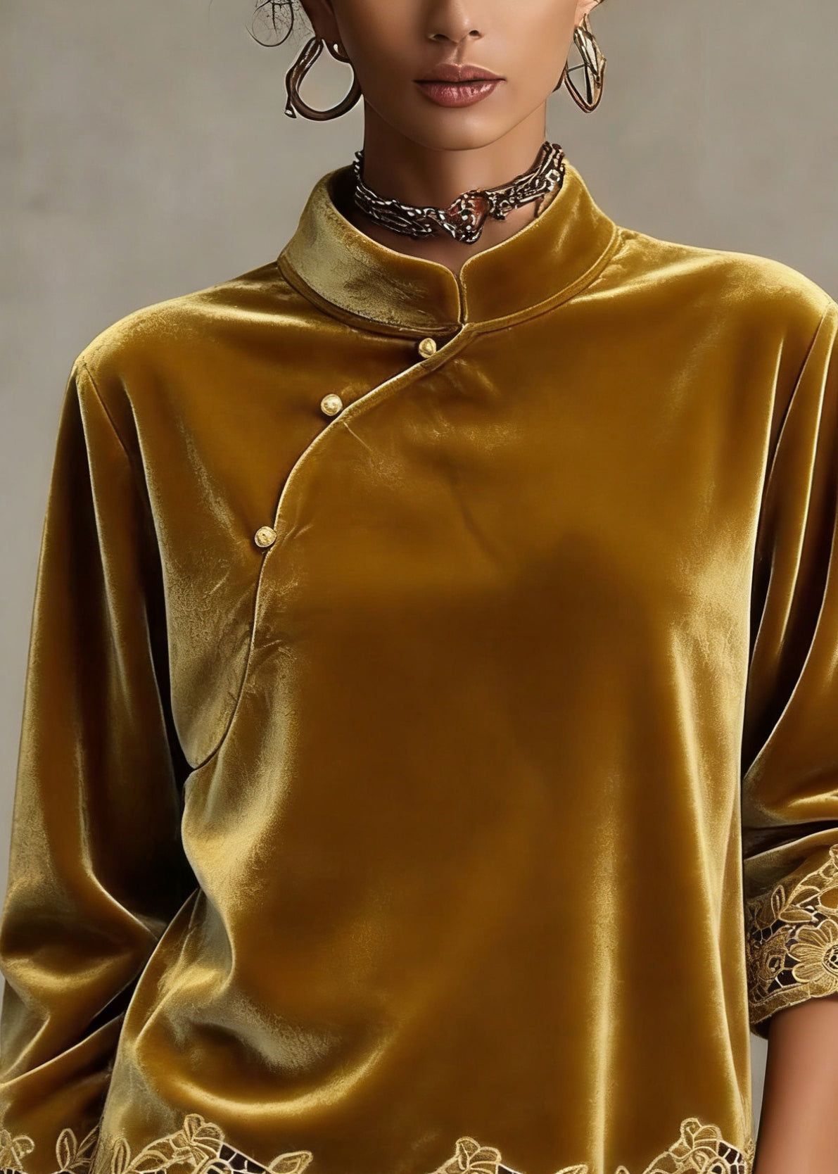 Handmade Yellow Hollow Out Button Solid Shirt Spring