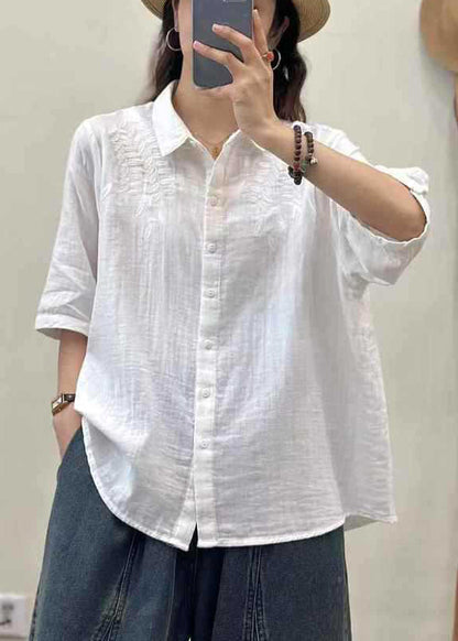 Bohemian Orange Embroidered Cotton Blouse Top Summer