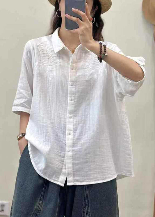 Bohemian Orange Embroidered Cotton Blouse Top Summer