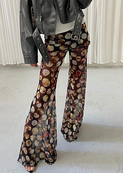 Chic Black Dot Print High Waist Tulle Flared Trousers Summer