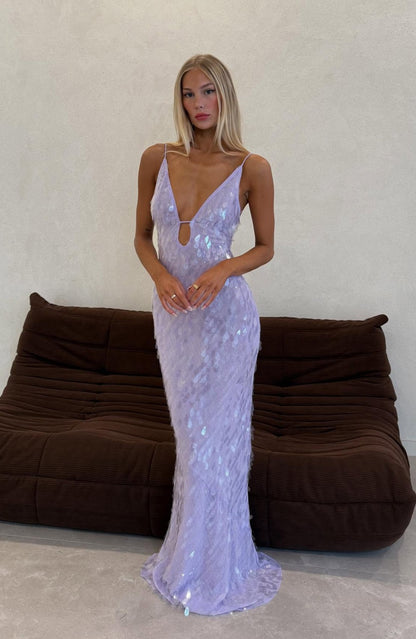 Sexy Hollow-out Camisole Super Deep V Colorful Sequin Dress