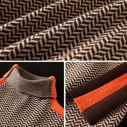 Winter Retro Turtleneck Patchwork Knitted Sweater