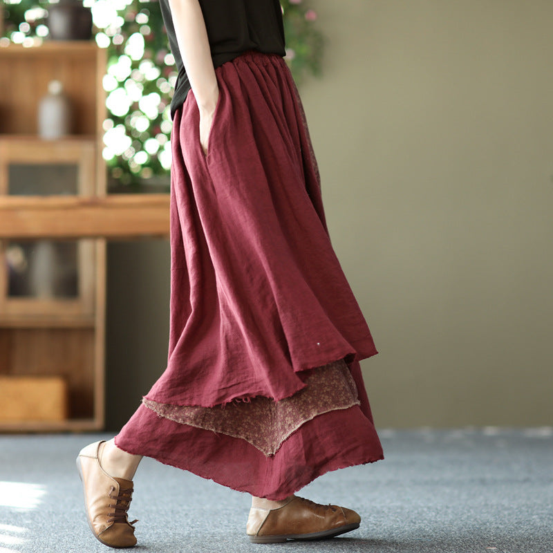 Vintage  Linen Irregular Patchwork Skirt