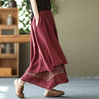 Vintage  Linen Irregular Patchwork Skirt