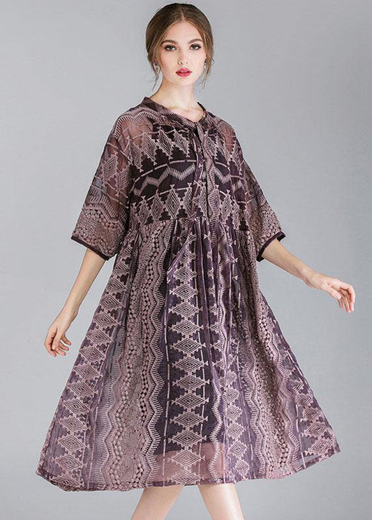 Organic Purple Fashion Chiffon Spring Half Sleeve Two Pieces Set