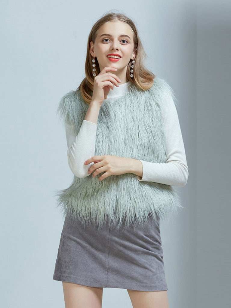Faux Fur Vest Women Coat Sleeveless Faux Fur Jacket