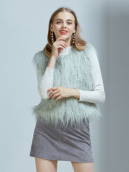 Faux Fur Vest Women Coat Sleeveless Faux Fur Jacket