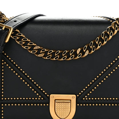 Lambskin Studded Medium Diorama Flap Bag Black