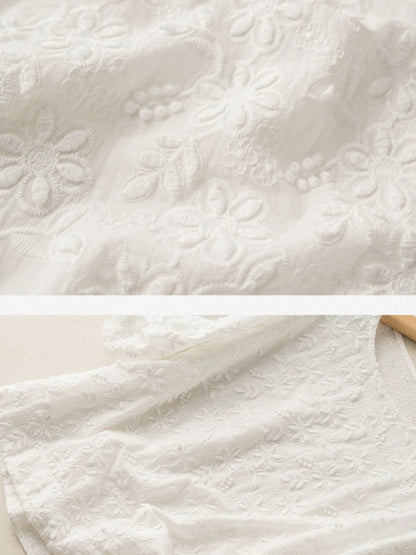 Embroidered Round Neck Half Sleeve Casual Linen Tee Top