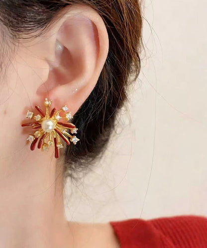 Beautiful Red Fireworks Shape Metal Stud Earrings