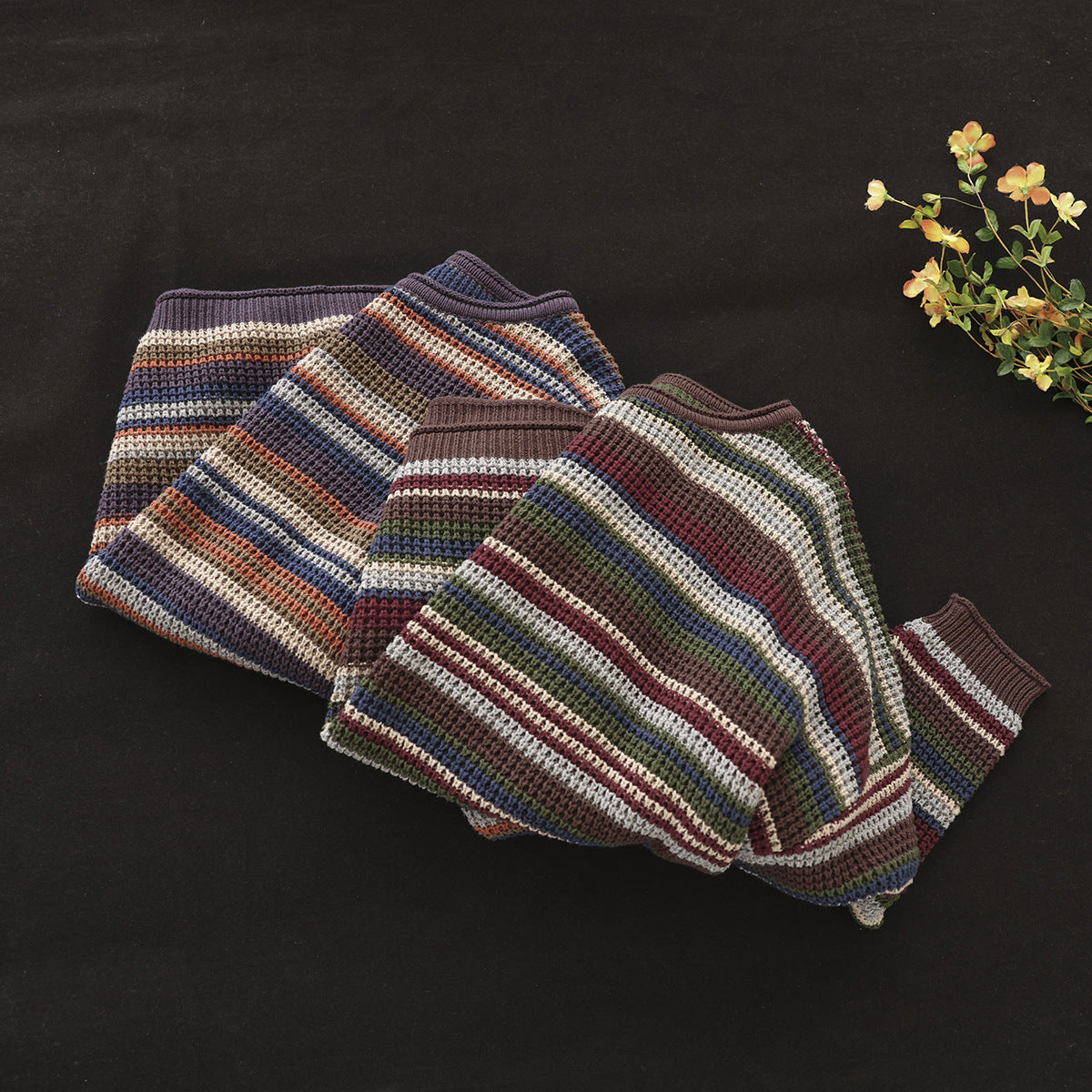 Colorful Red Striped Cotton Knitted Sweater